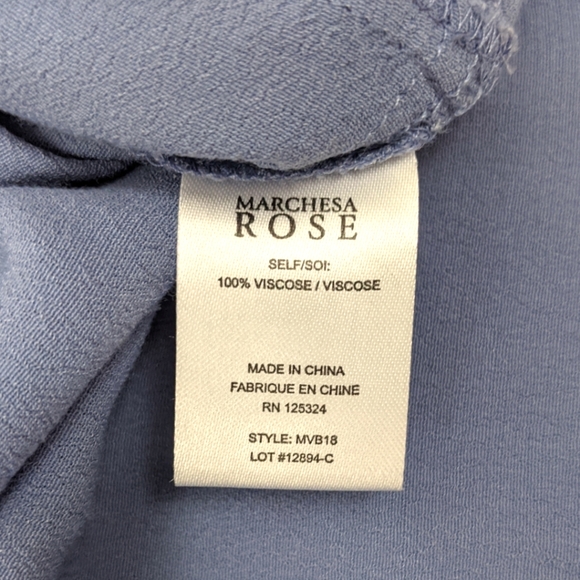 Marchesa Rose Tie Neck Boho Ruffle Blouse S Blue V Neck Long Sleeve - Picture 9 of 11